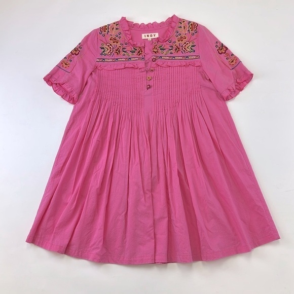 Indy Dresses & Skirts - Indy pink embroidered cotton bohemian short sleeve dress Large
